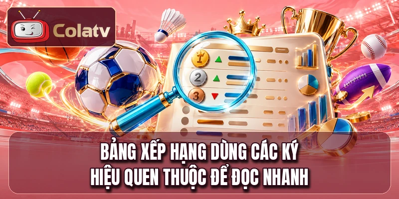 Bảng xếp hạng dùng các ký hiệu quen thuộc để đọc nhanh