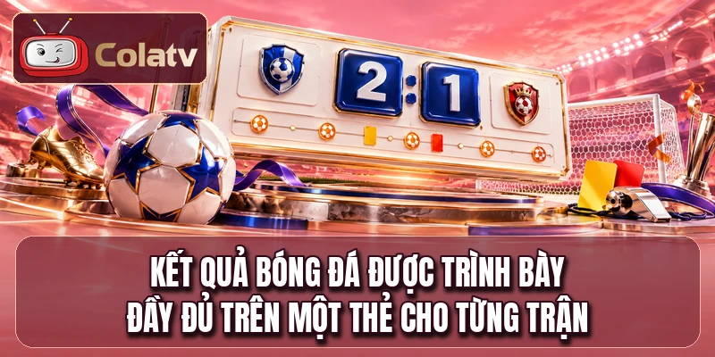Kết quả bóng đá được trình bày đầy đủ trên một thẻ cho từng trận